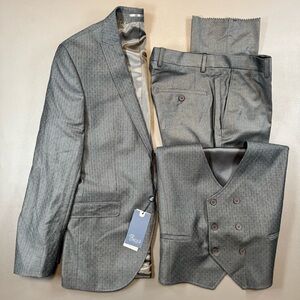 Baggi 3-Piece Gray Pinstripe Suit Mens 39R Slim Fit 34x35 Pants NWT